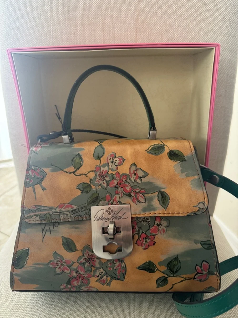 Patricia Nash Leather Floral Handbag Chauny Beautiful Girl Print Green